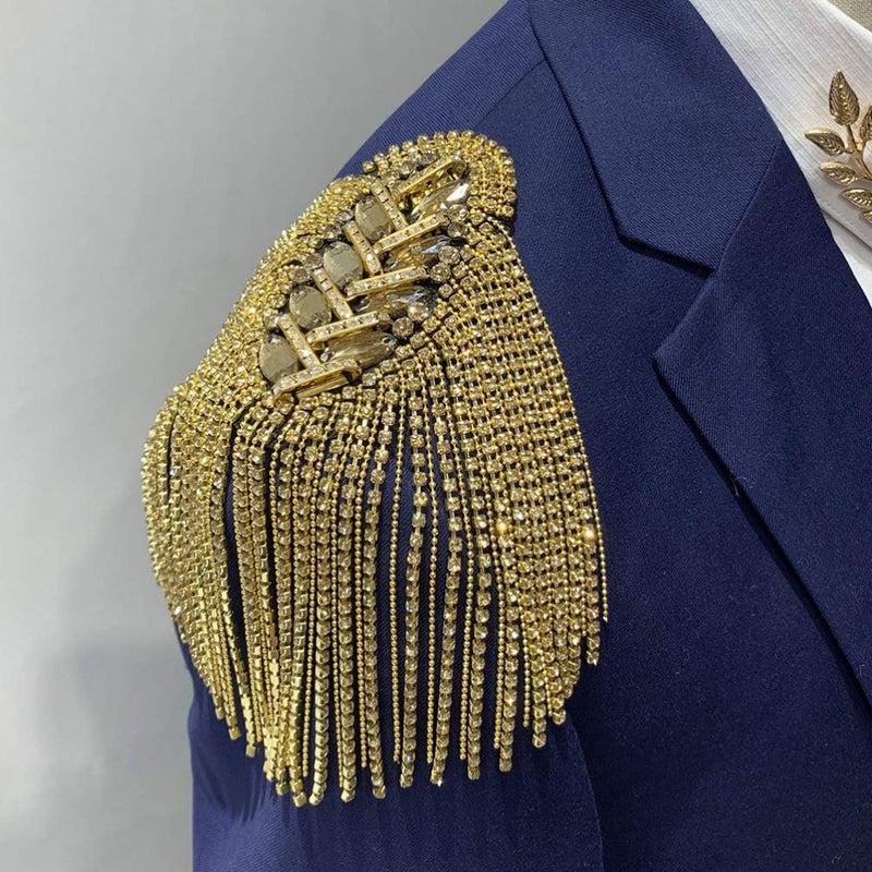 TENDYCOCO Halloween Costumes Tassel Epaulet Shoulder Pads Rhinestone Shoulder Board Costume Shoulder Jewelry Shoulder Badge Decor for Suit（Golden） Mens Clothing - Image 2